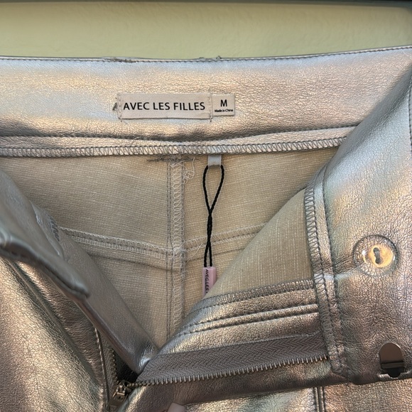 Avec Les Filles Women's Silver metallic Trousers pants M - Picture 8 of 8